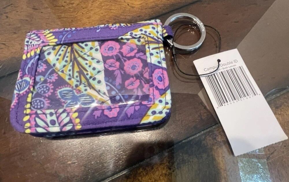 Vera Bradley ID Case Wallet Card Coin Purple Batik Leaves RARE